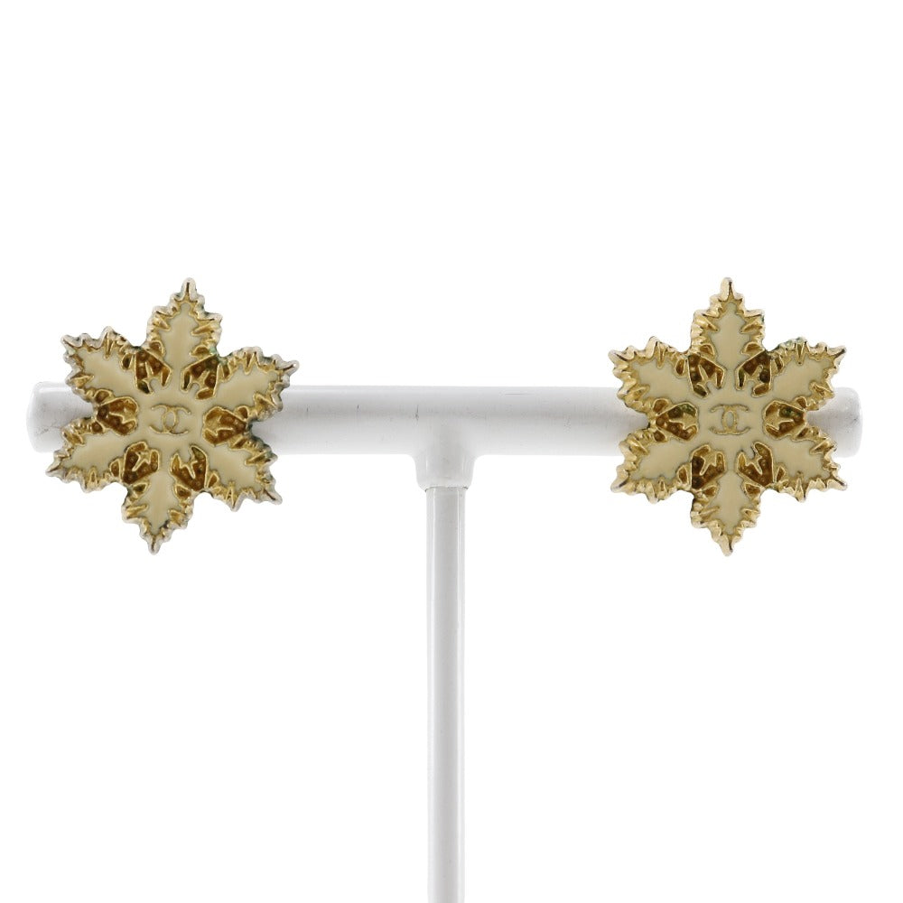 CHANEL Pierce Plated Gold White COCO Mark Crystal of snow Women Used Authentic