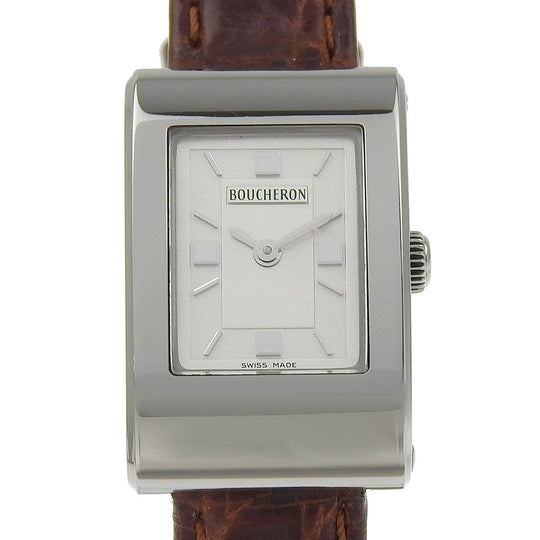 Boucheron Watches Quartz Stainless Steel , Embossed Leather Silver Silver dial