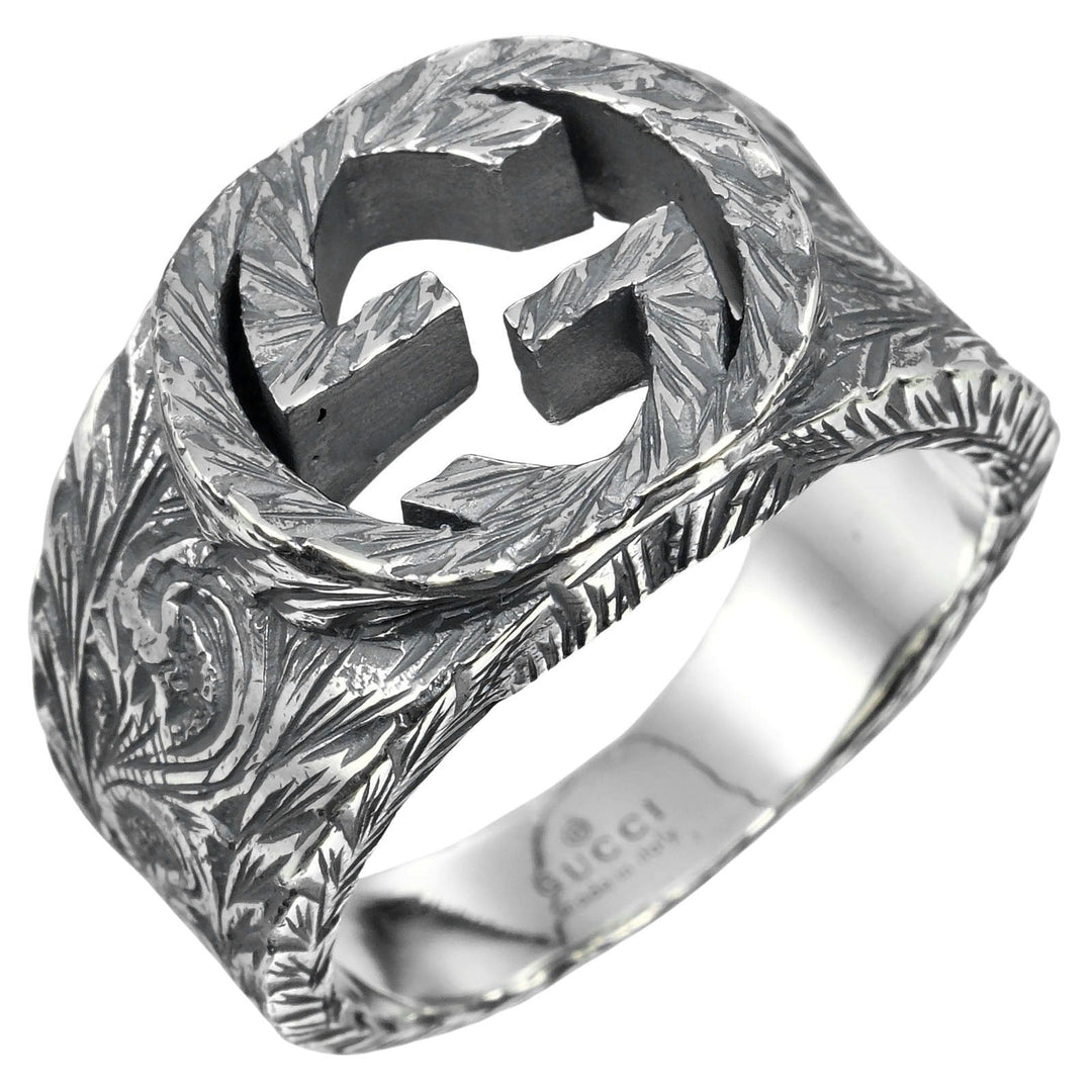 GUCCI Ring Silver925 Silver Interlocking G Arabesque mens 19 Used Authentic