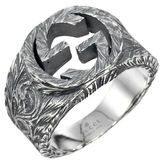 GUCCI Ring Silver925 Silver Interlocking G Arabesque mens 19 Used Authentic