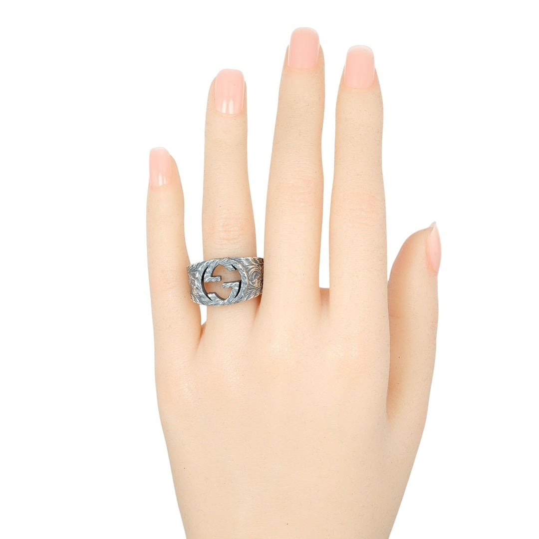 GUCCI Ring Silver925 Silver Interlocking G Arabesque mens 19 Used Authentic
