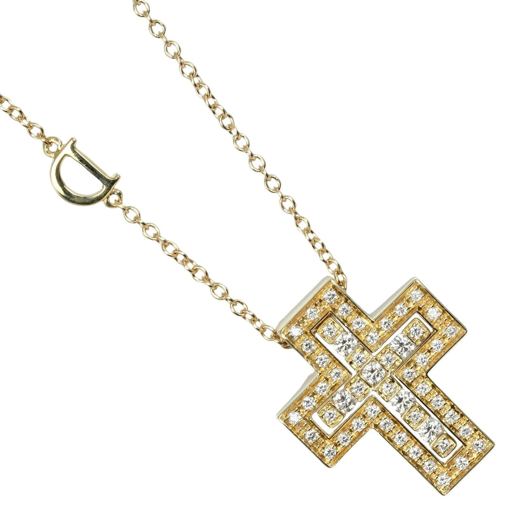 Damiani Necklace K18 Yellow Gold, Diamond Silver Belle Epoque XS Cross Women Used Authentic