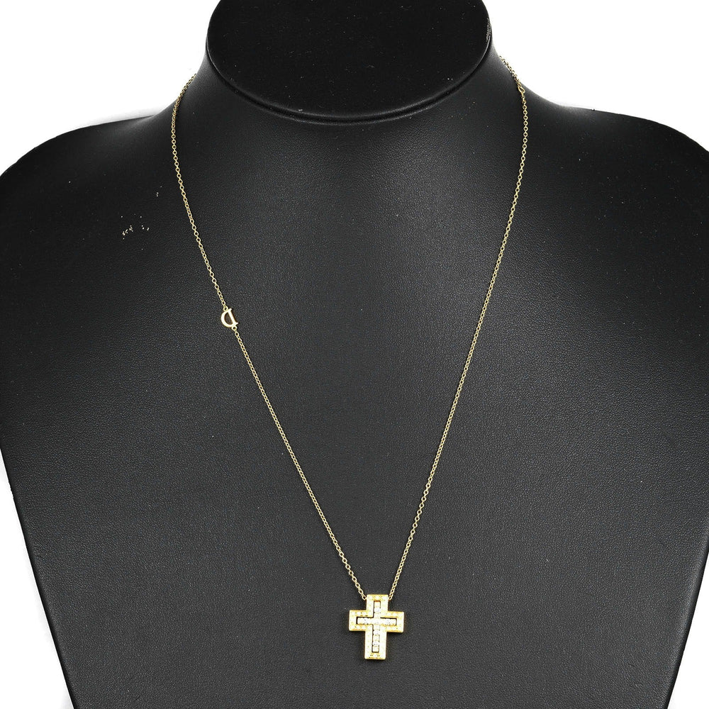Damiani Necklace K18 Yellow Gold, Diamond Silver Belle Epoque XS Cross Women Used Authentic