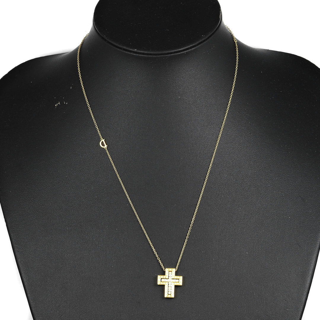 Damiani Necklace K18 Yellow Gold, Diamond Silver Belle Epoque XS Cross Women Used Authentic
