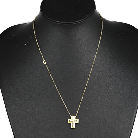 Damiani Necklace K18 Yellow Gold, Diamond Silver Belle Epoque XS Cross Women Used Authentic