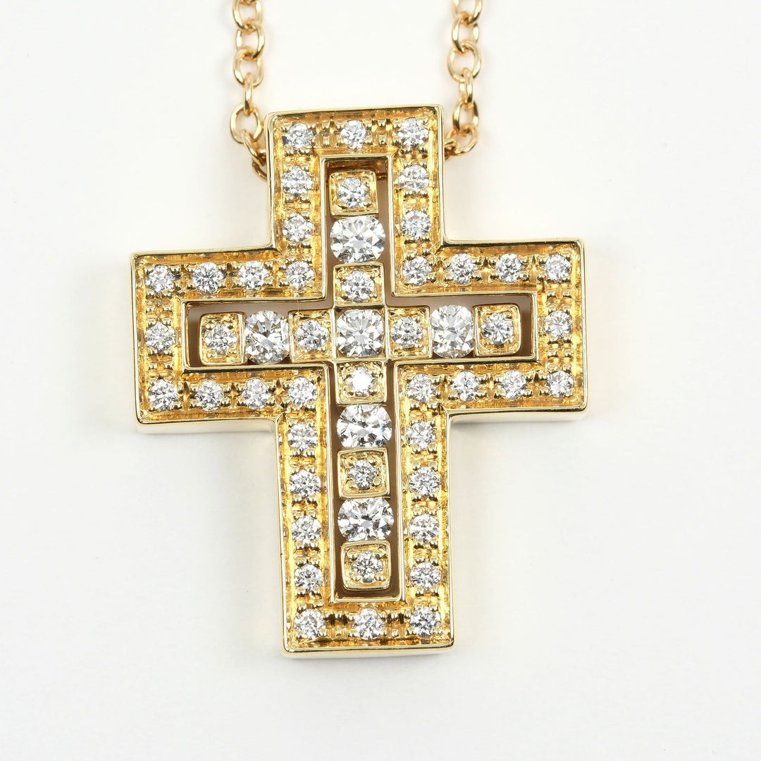 Damiani Necklace K18 Yellow Gold, Diamond Silver Belle Epoque XS Cross Women Used Authentic