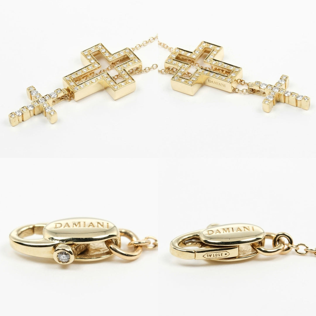 Damiani Necklace K18 Yellow Gold, Diamond Silver Belle Epoque XS Cross Women Used Authentic