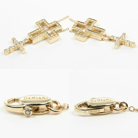 Damiani Necklace K18 Yellow Gold, Diamond Silver Belle Epoque XS Cross Women Used Authentic
