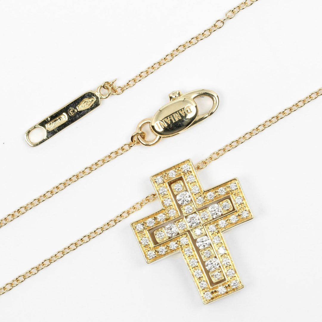 Damiani Necklace K18 Yellow Gold, Diamond Silver Belle Epoque XS Cross Women Used Authentic