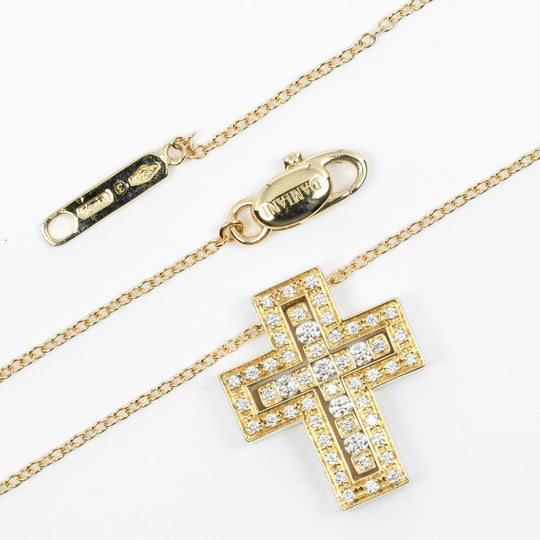 Damiani Necklace K18 Yellow Gold, Diamond Silver Belle Epoque XS Cross Women Used Authentic