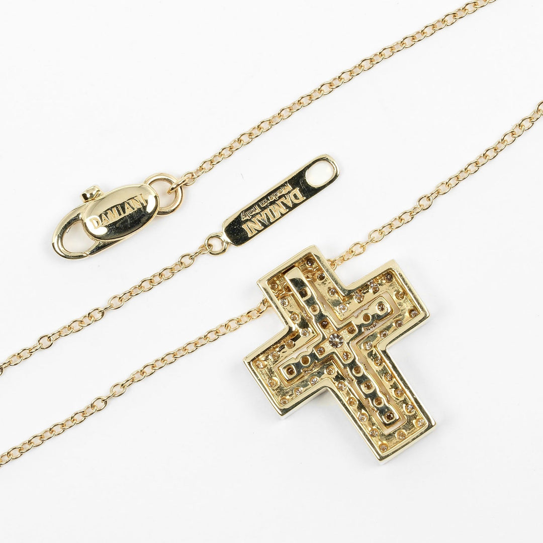 Damiani Necklace K18 Yellow Gold, Diamond Silver Belle Epoque XS Cross Women Used Authentic