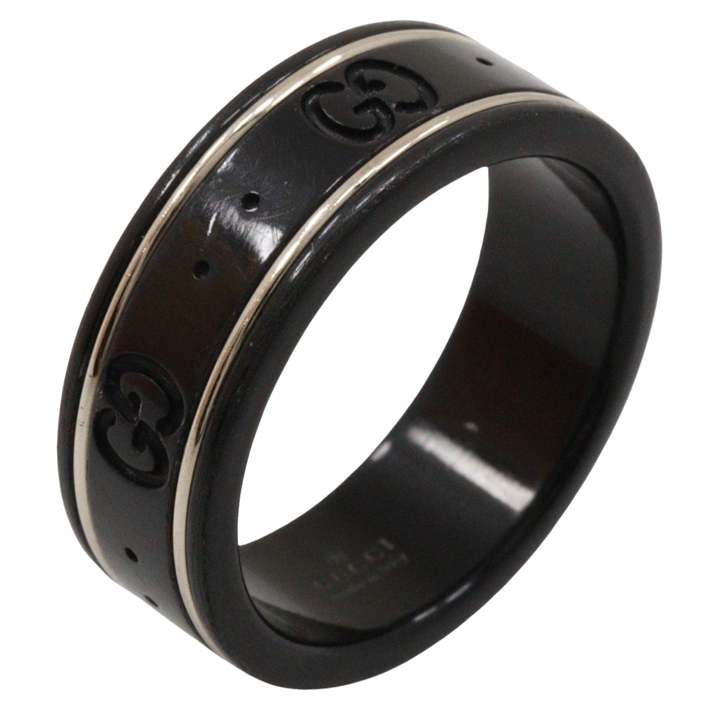 GUCCI Ring K18 White Gold, Corundum black Icon thin band unisex(Unisex) 15 Used Authentic