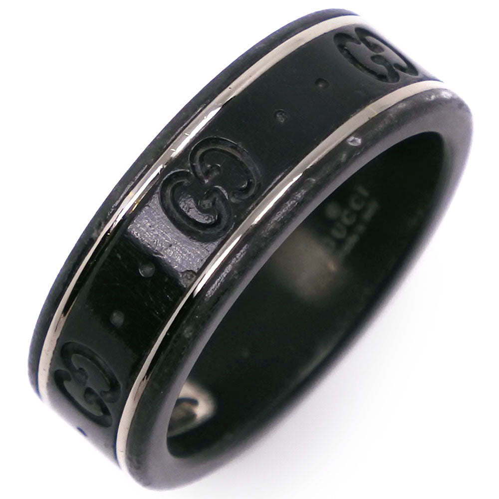 GUCCI Ring K18 White Gold, Corundum black icon GG thin band mens Used Authentic