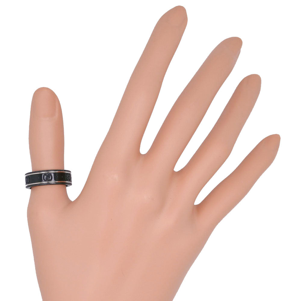 GUCCI Ring K18 White Gold, Corundum black icon GG thin band mens Used Authentic