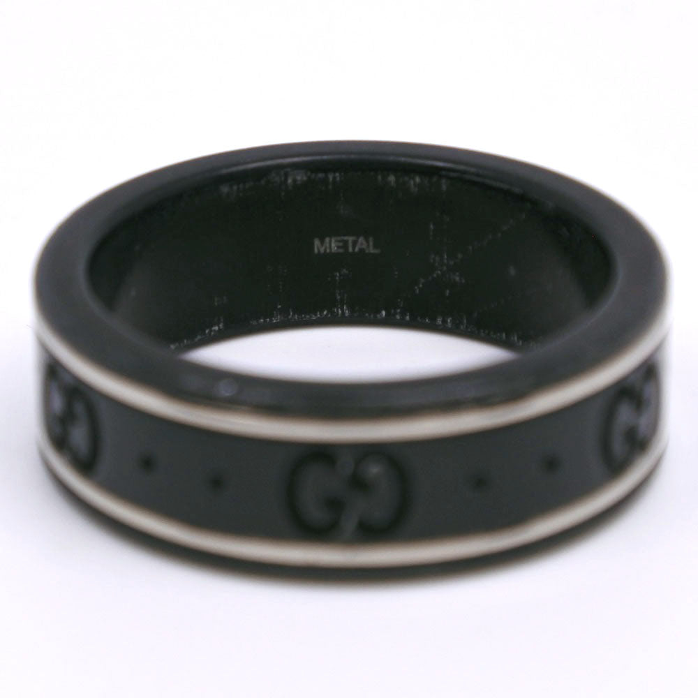 GUCCI Ring K18 White Gold, Corundum black icon GG thin band mens Used Authentic