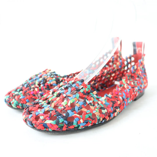 HERMES pumps silk multicolor Woven design Round toe 36