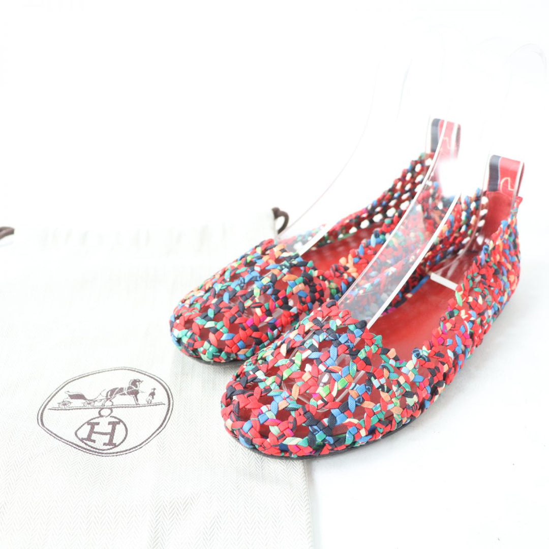 HERMES pumps silk multicolor Woven design Round toe 36