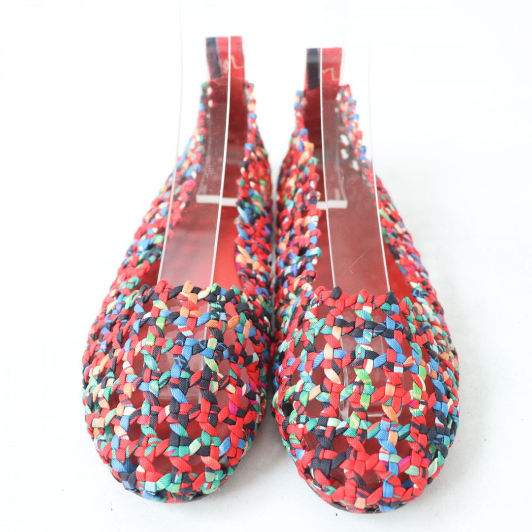 HERMES pumps silk multicolor Woven design Round toe 36