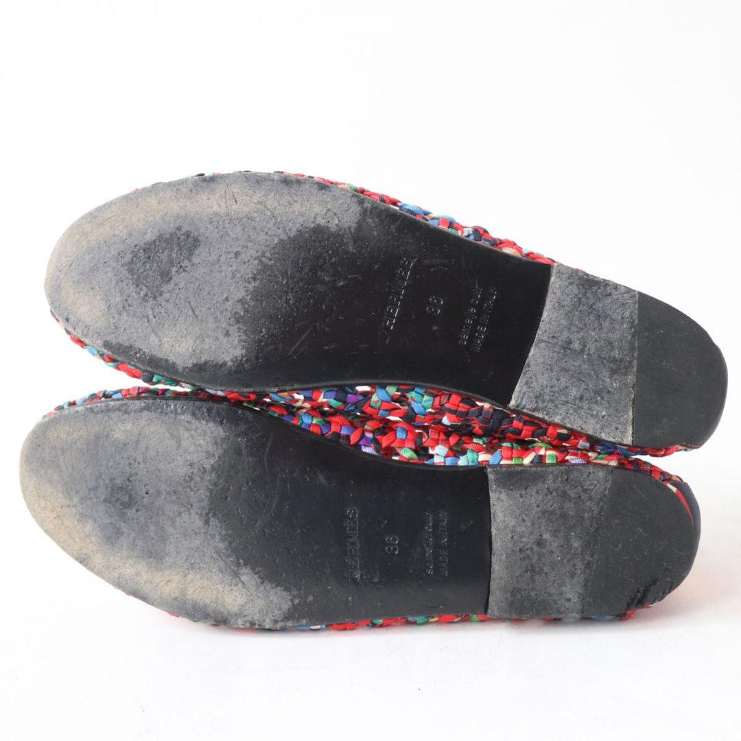 HERMES pumps silk multicolor Woven design Round toe 36