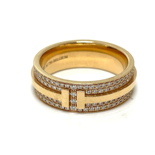 TIFFANY&Co. Ring 750PG(K18PG), Diamond gold T TWO wide Women Used Authentic