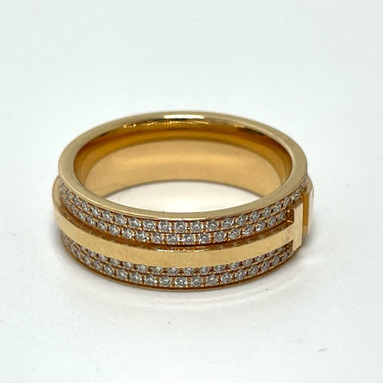 TIFFANY&Co. Ring 750PG(K18PG), Diamond gold T TWO wide Women Used Authentic