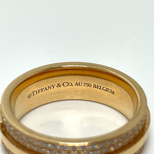 TIFFANY&Co. Ring 750PG(K18PG), Diamond gold T TWO wide Women Used Authentic
