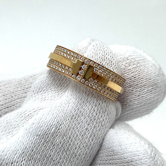 TIFFANY&Co. Ring 750PG(K18PG), Diamond gold T TWO wide Women Used Authentic