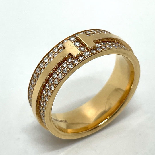 TIFFANY&Co. Ring 750PG(K18PG), Diamond gold T TWO wide Women Used Authentic