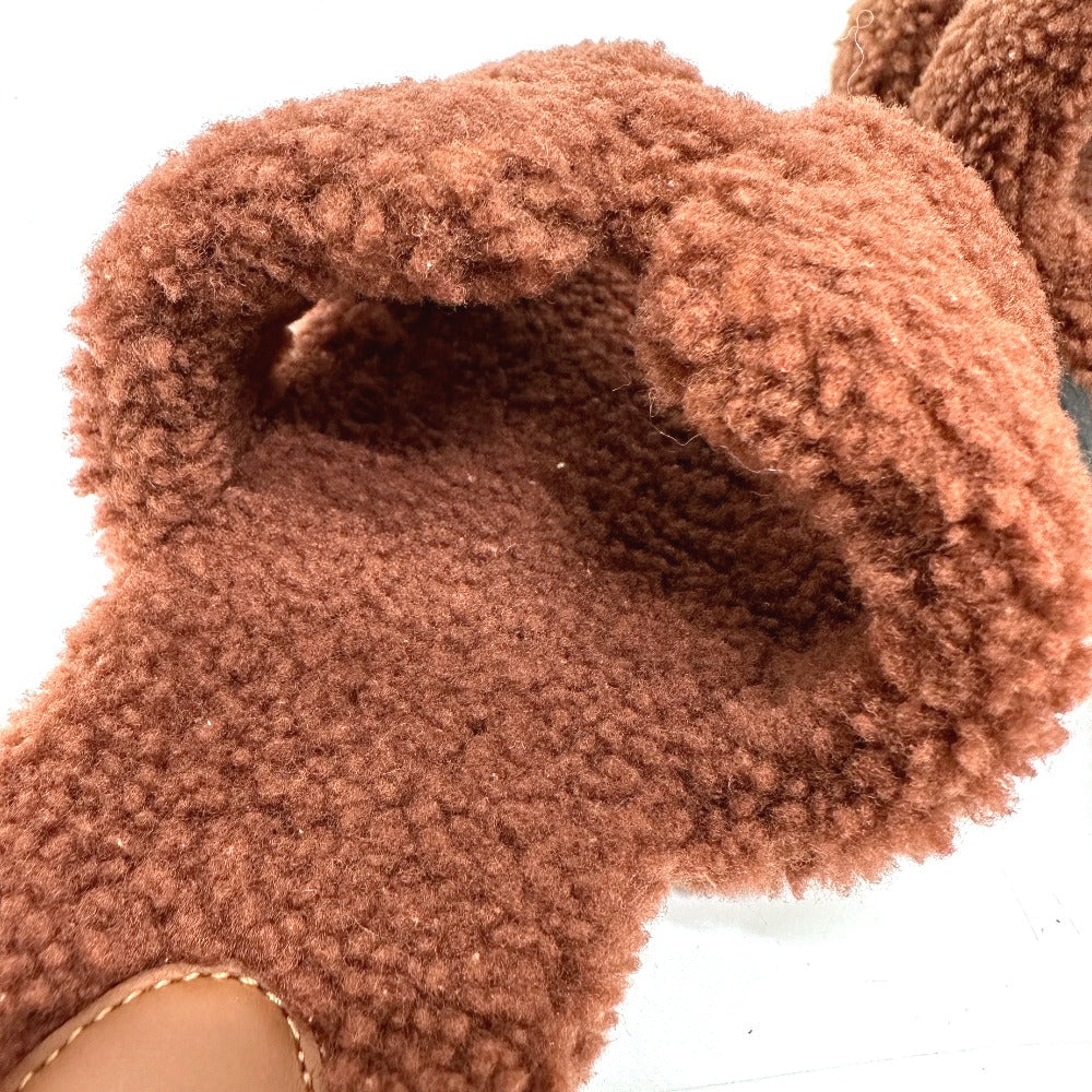 HERMES Sandals Sheepskin Brown Oran Women 36.5 Used Authentic