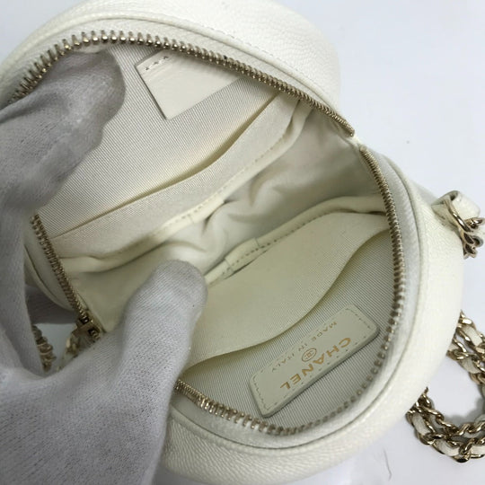 CHANEL Shoulder Bag Caviar skin white CC COCO Mark Quilted Pochette Matelasse Women Used Authentic