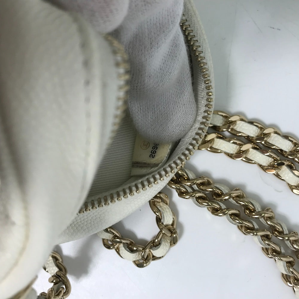 CHANEL Shoulder Bag Caviar skin white CC COCO Mark Quilted Pochette Matelasse Women Used Authentic