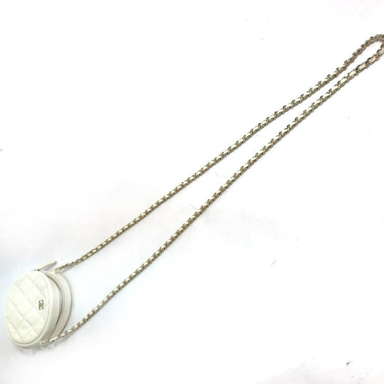 CHANEL Shoulder Bag Caviar skin white CC COCO Mark Quilted Pochette Matelasse Women Used Authentic