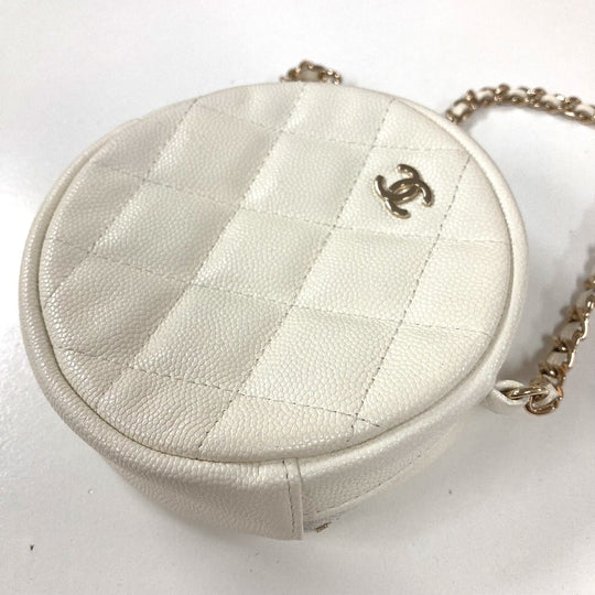 CHANEL Shoulder Bag Caviar skin white CC COCO Mark Quilted Pochette Matelasse Women Used Authentic