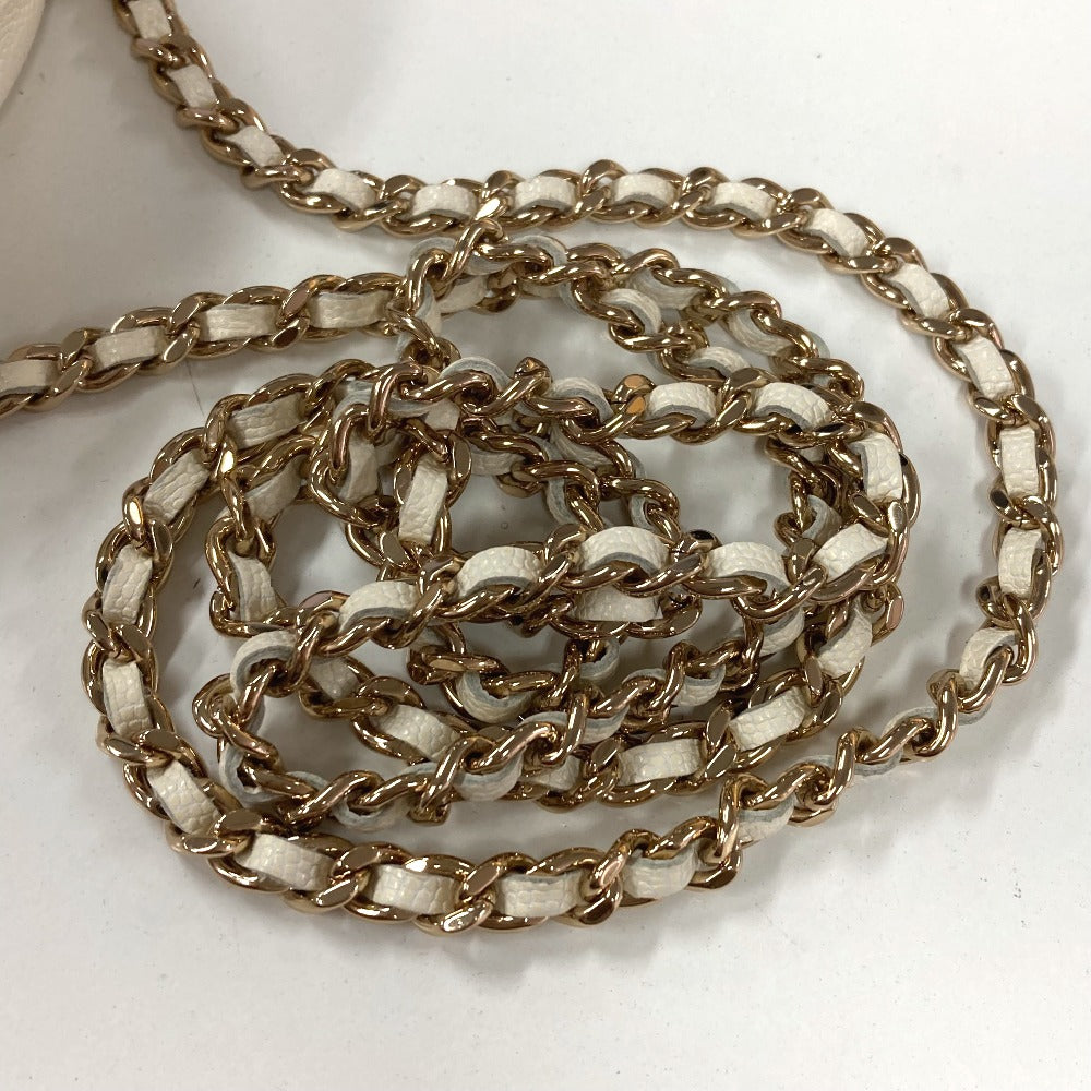 CHANEL Shoulder Bag Caviar skin white CC COCO Mark Quilted Pochette Matelasse Women Used Authentic