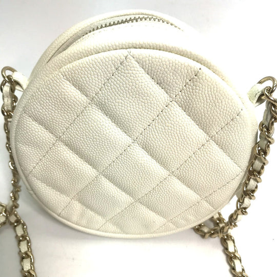 CHANEL Shoulder Bag Caviar skin white CC COCO Mark Quilted Pochette Matelasse Women Used Authentic