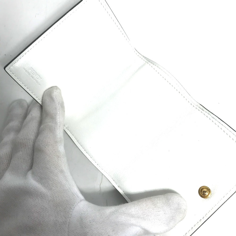 FENDI Trifold wallet 8M0395 leather white logo mini compact wallet Women Used Authentic