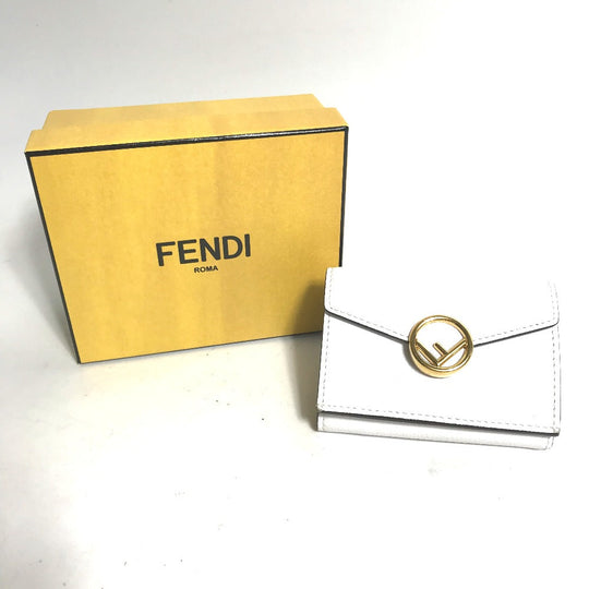 FENDI Trifold wallet 8M0395 leather white logo mini compact wallet Women Used Authentic