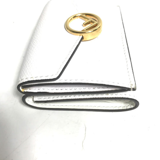 FENDI Trifold wallet 8M0395 leather white logo mini compact wallet Women Used Authentic