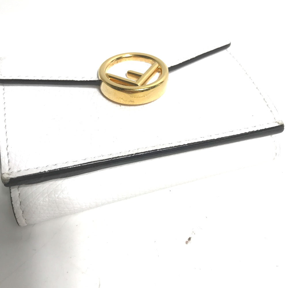 FENDI Trifold wallet 8M0395 leather white logo mini compact wallet Women Used Authentic