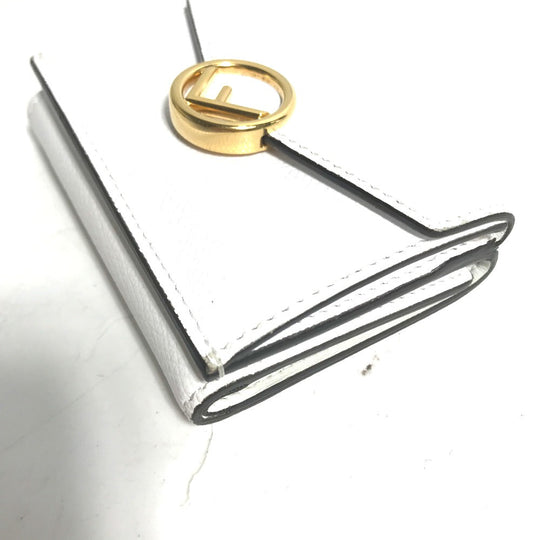 FENDI Trifold wallet 8M0395 leather white logo mini compact wallet Women Used Authentic