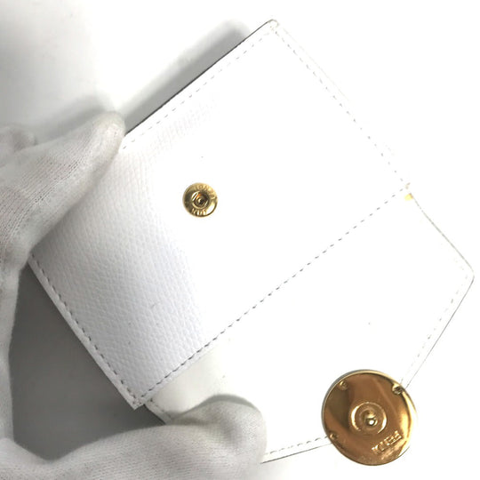 FENDI Trifold wallet 8M0395 leather white logo mini compact wallet Women Used Authentic