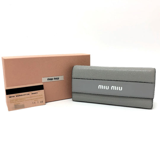 MIUMIU Long Wallet Purse 5MH109 leather gray logo Wallet