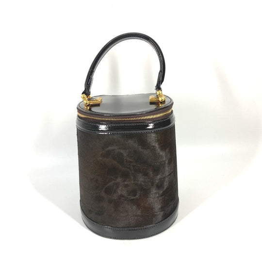 VERSACE Vanity bag Pony, Patent Leather Brown vintage Sunburst Vertical Women Used Authentic