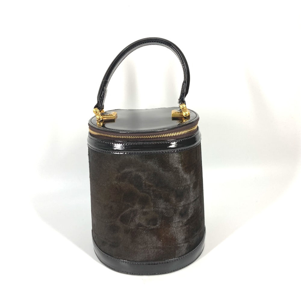 VERSACE Vanity bag Pony, Patent Leather Brown vintage Sunburst Vertical Women Used Authentic