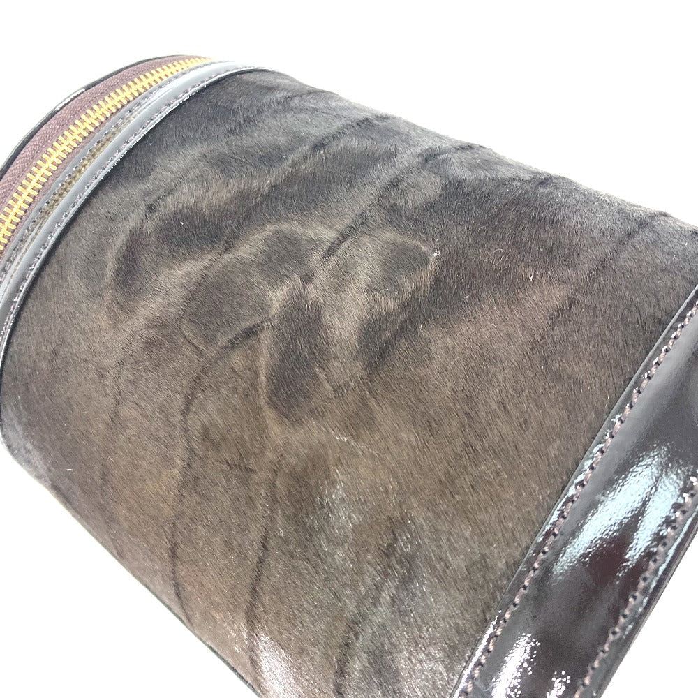 VERSACE Vanity bag Pony, Patent Leather Brown vintage Sunburst Vertical Women Used Authentic