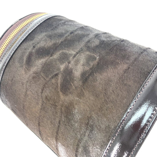 VERSACE Vanity bag Pony, Patent Leather Brown vintage Sunburst Vertical Women Used Authentic