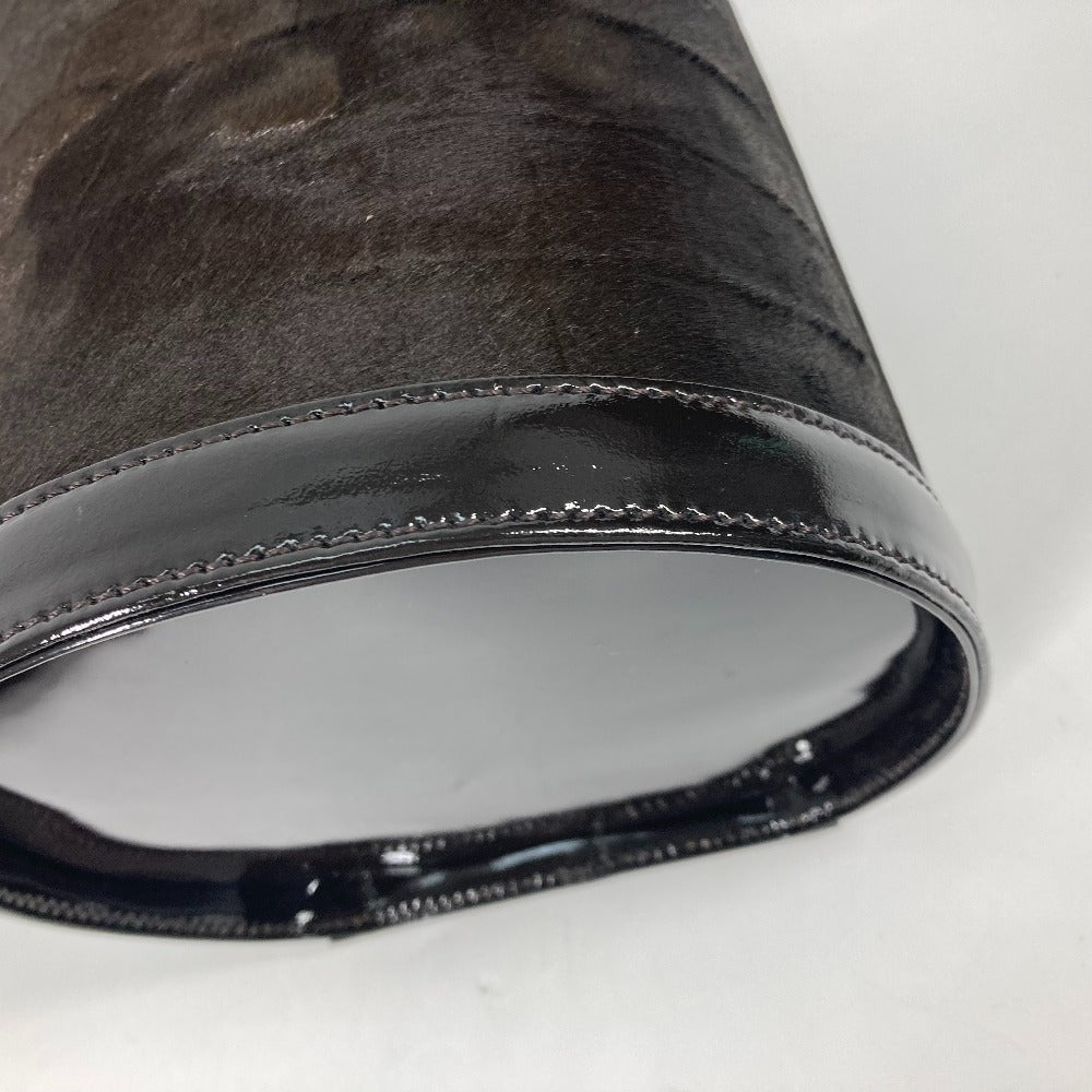 VERSACE Vanity bag Pony, Patent Leather Brown vintage Sunburst Vertical Women Used Authentic