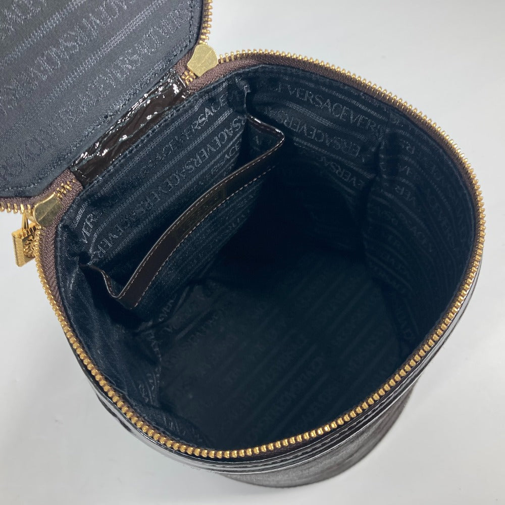 VERSACE Vanity bag Pony, Patent Leather Brown vintage Sunburst Vertical Women Used Authentic