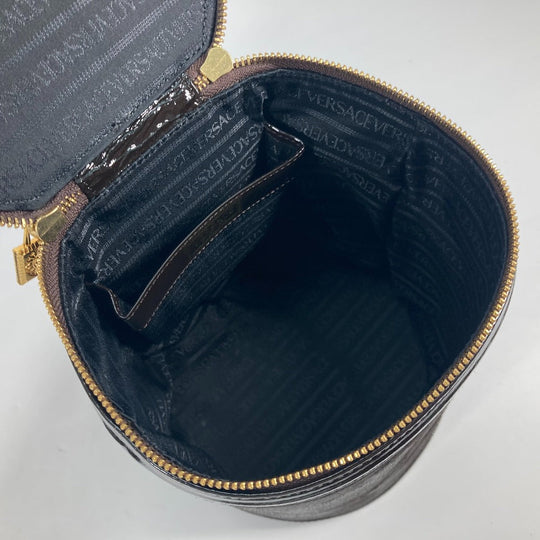 VERSACE Vanity bag Pony, Patent Leather Brown vintage Sunburst Vertical Women Used Authentic
