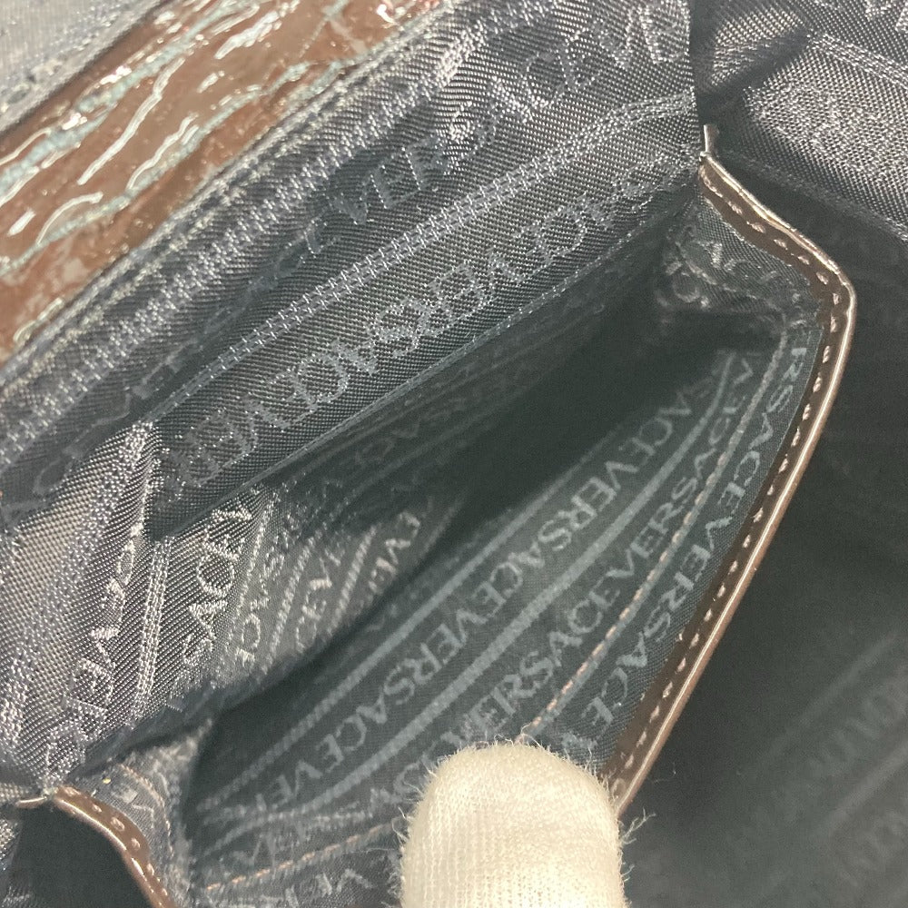 VERSACE Vanity bag Pony, Patent Leather Brown vintage Sunburst Vertical Women Used Authentic